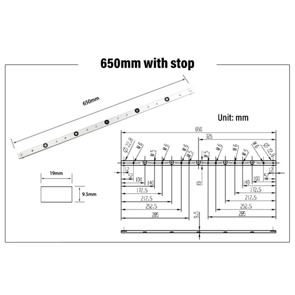 Aluminum Miter Bar Slider for T-Slot, 300/450/650mm