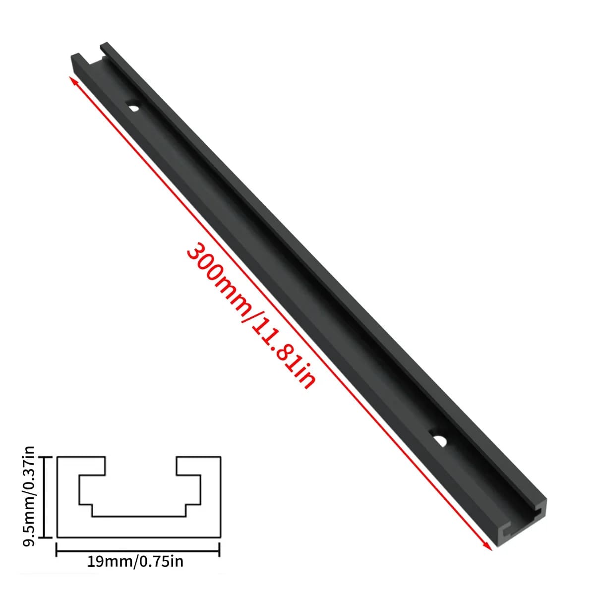 Aluminium T-slot miter skinne, 400-500mm, 19x9.5mm