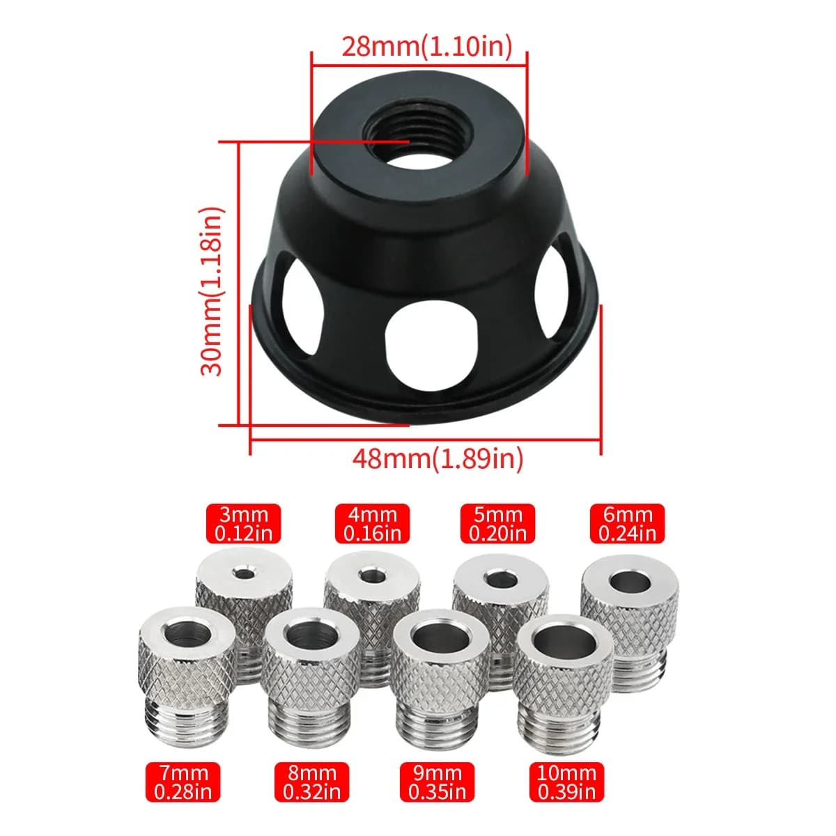 Lodret dowel-guide-sæt i aluminium, 3-10 mm