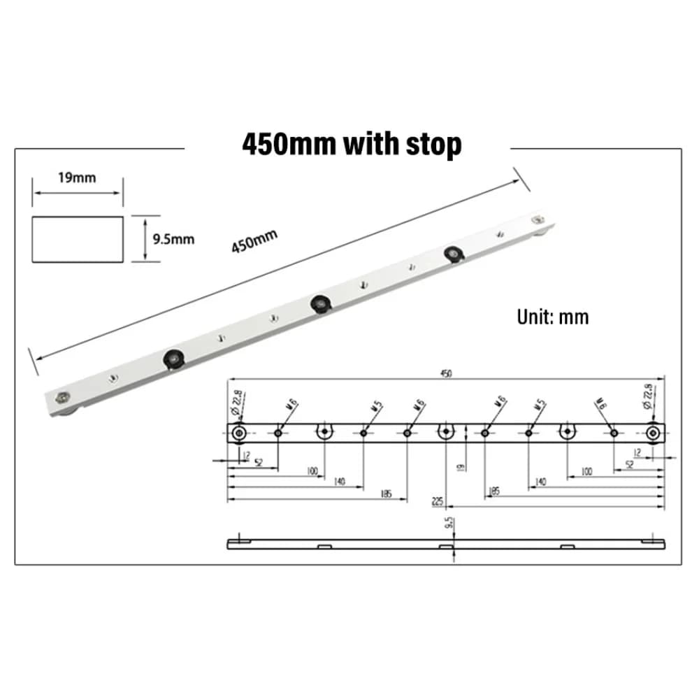 Aluminum Miter Bar Slider for T-Slot, 300/450/650mm