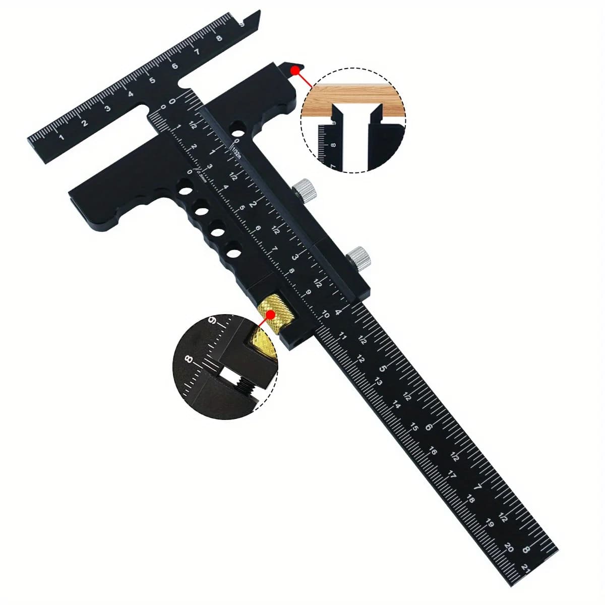 Justerbart skyde-måleinstrument i aluminium med T-lineal