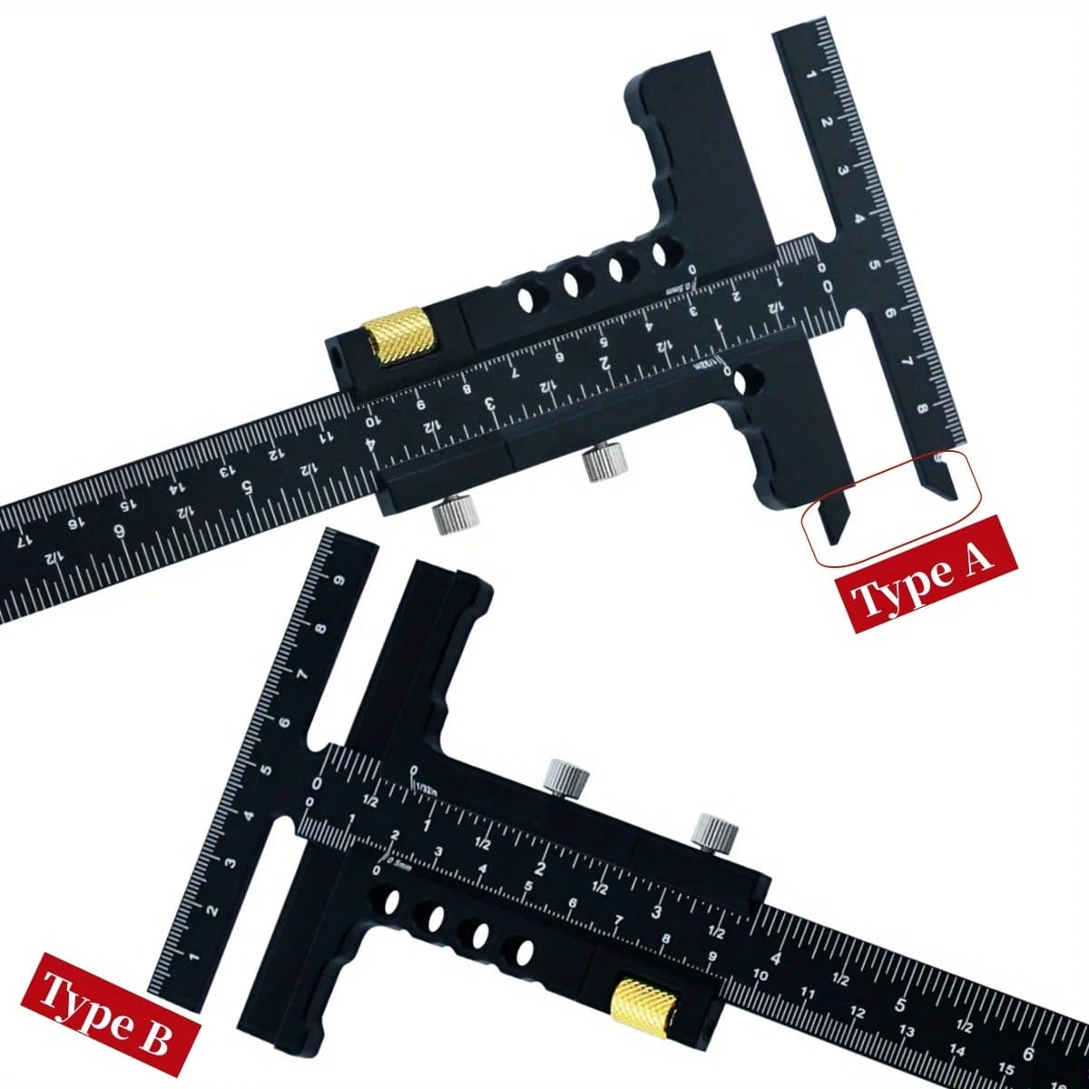 Justerbart skyde-måleinstrument i aluminium med T-lineal