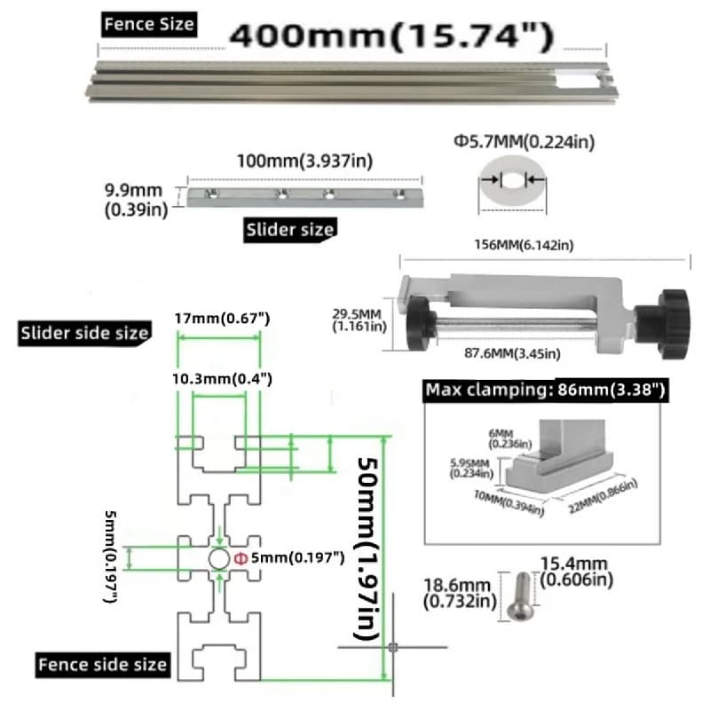 400mm aluminium guide skinne til fræsermaskine