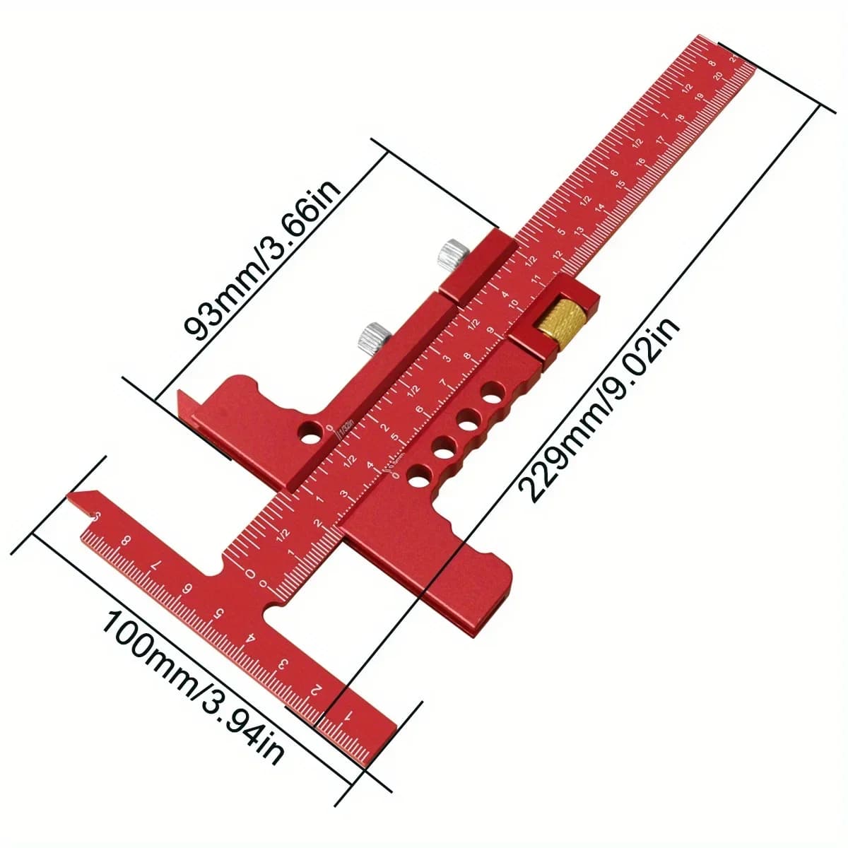 Justerbart aluminium T-lineal med måleline
