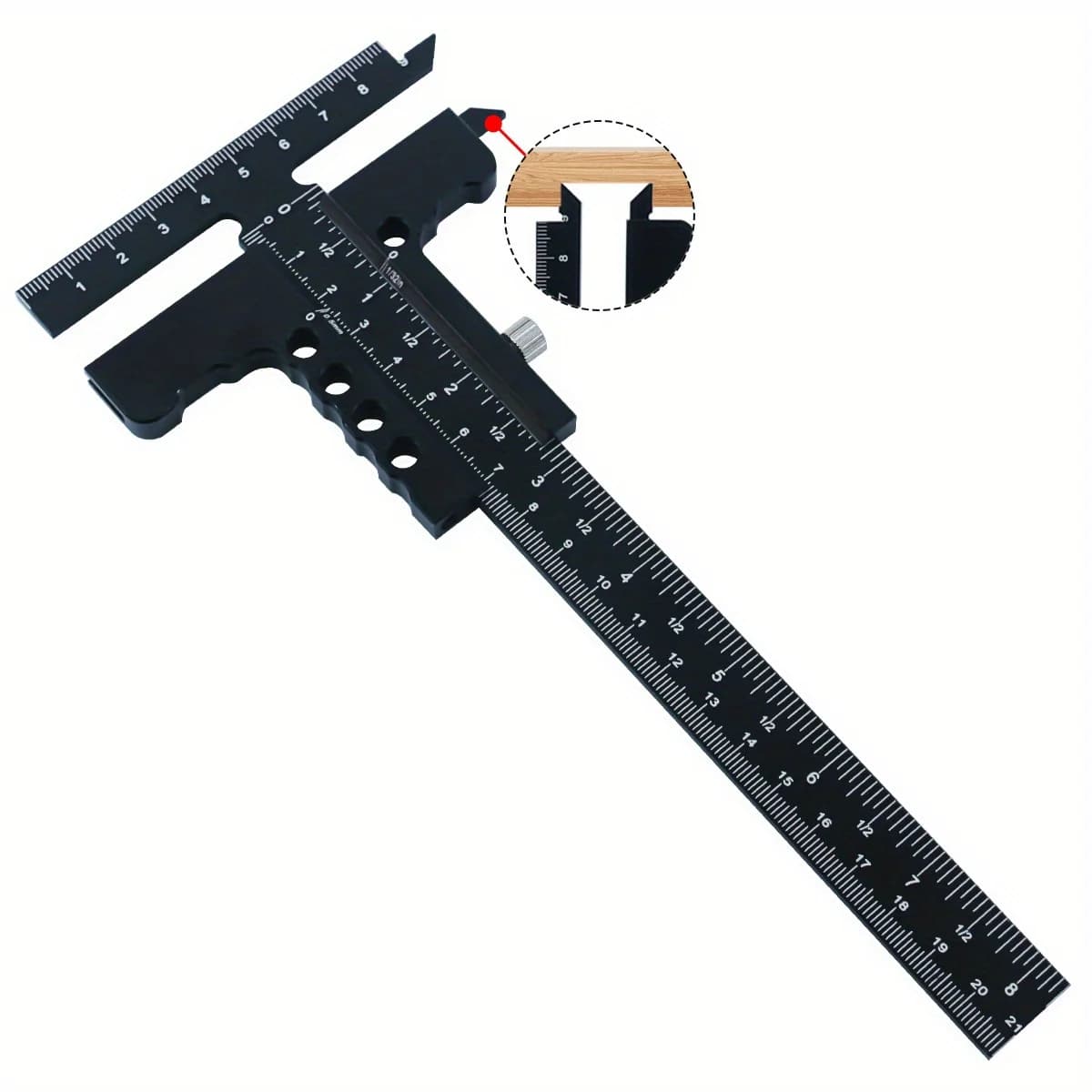 Justerbart skyde-måleinstrument i aluminium med T-lineal